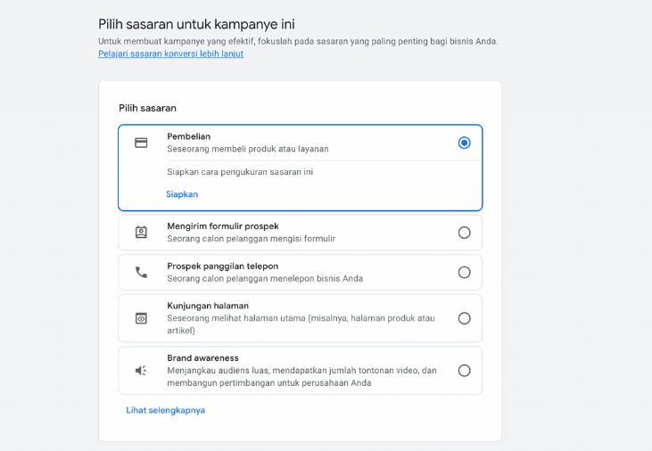 Menentukan tujuan Iklan Google Ads